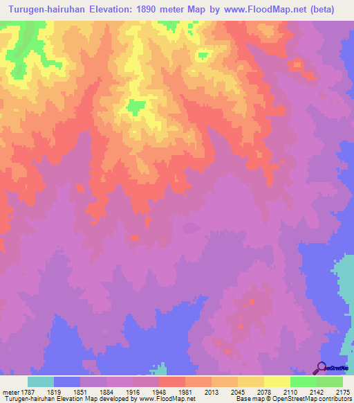 Turugen-hairuhan,Mongolia Elevation Map