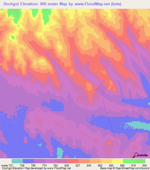 Dochgol,Mongolia Elevation Map