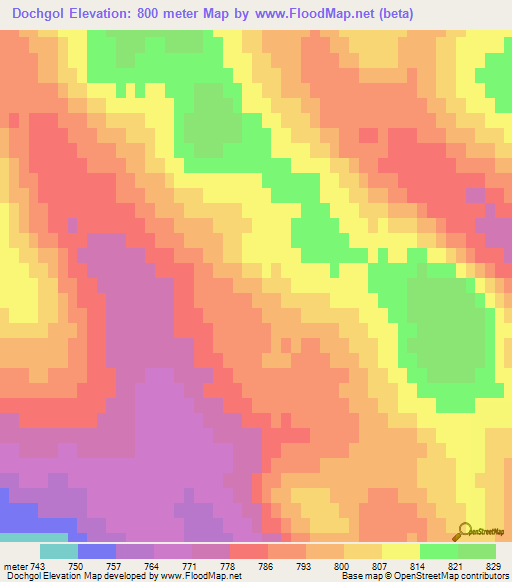 Dochgol,Mongolia Elevation Map