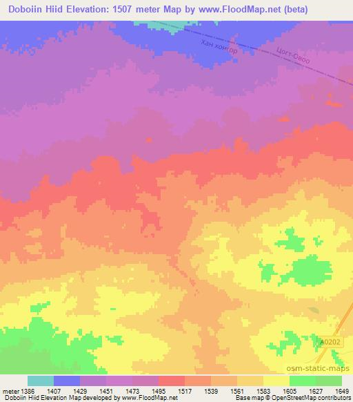 Doboiin Hiid,Mongolia Elevation Map