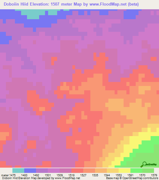 Doboiin Hiid,Mongolia Elevation Map