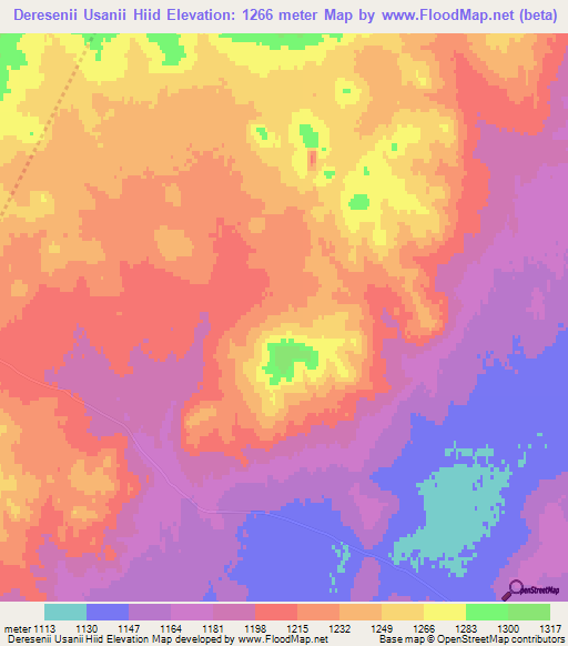 Deresenii Usanii Hiid,Mongolia Elevation Map