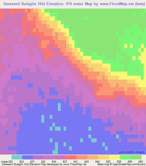 Deresenii Bulagiin Hiid,Mongolia Elevation Map