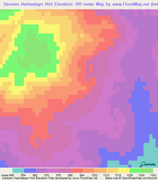 Deresen Hashaatayn Hiid,Mongolia Elevation Map
