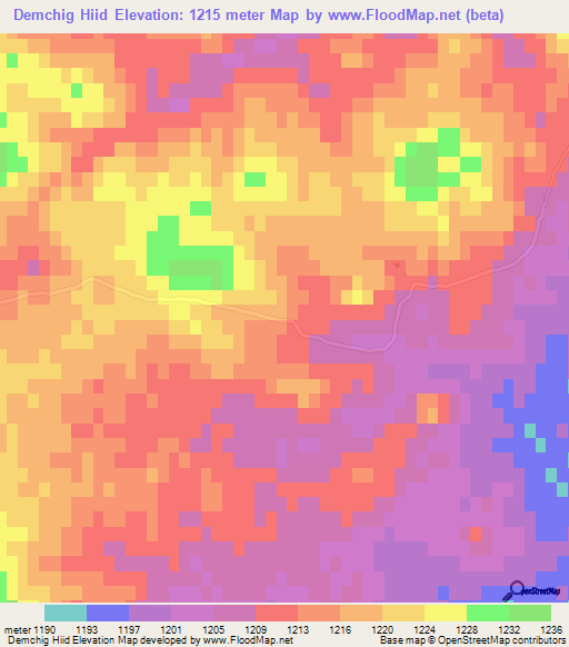 Demchig Hiid,Mongolia Elevation Map