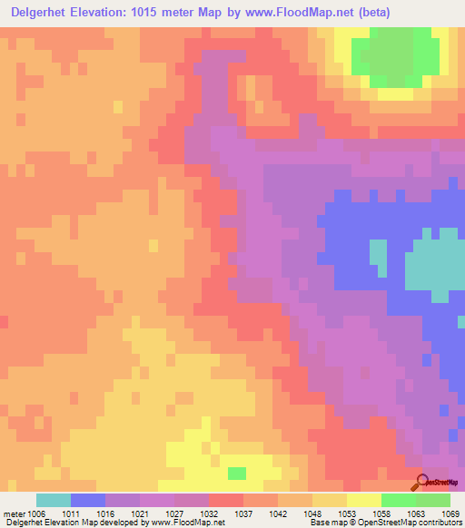 Delgerhet,Mongolia Elevation Map