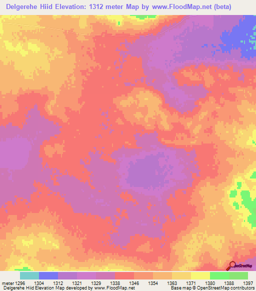 Delgerehe Hiid,Mongolia Elevation Map
