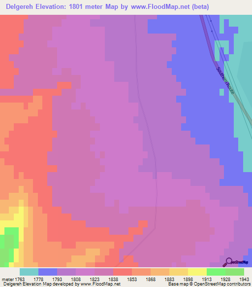 Delgereh,Mongolia Elevation Map