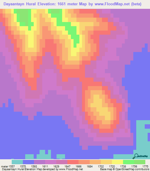 Dayaantayn Hural,Mongolia Elevation Map