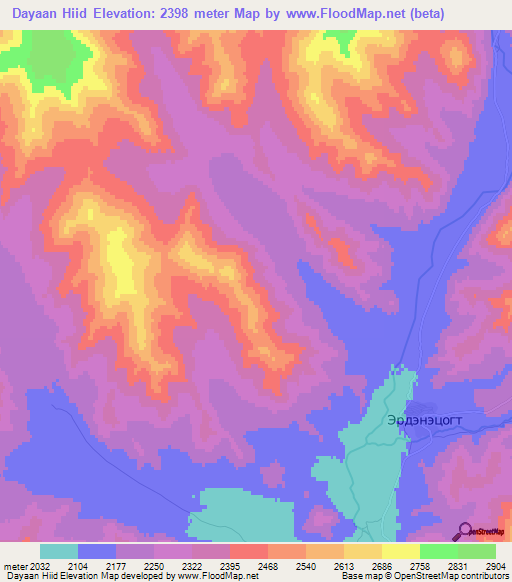 Dayaan Hiid,Mongolia Elevation Map