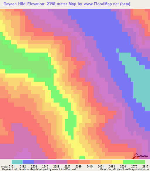 Dayaan Hiid,Mongolia Elevation Map