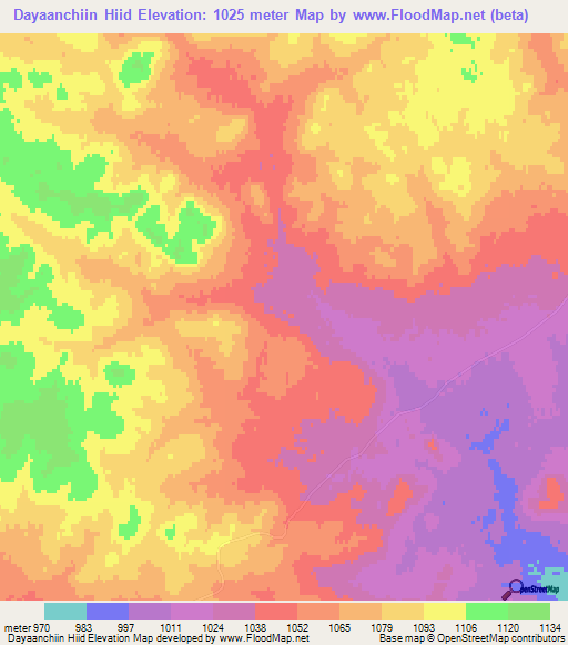 Dayaanchiin Hiid,Mongolia Elevation Map