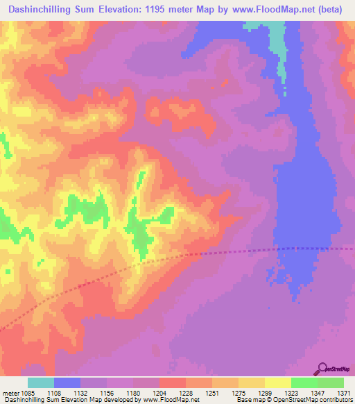 Dashinchilling Sum,Mongolia Elevation Map
