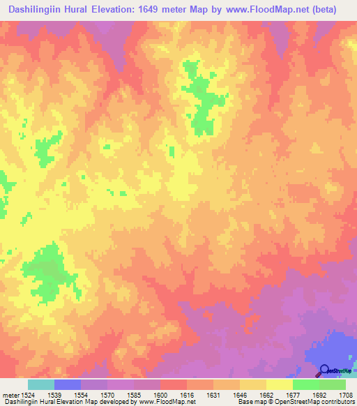 Dashilingiin Hural,Mongolia Elevation Map