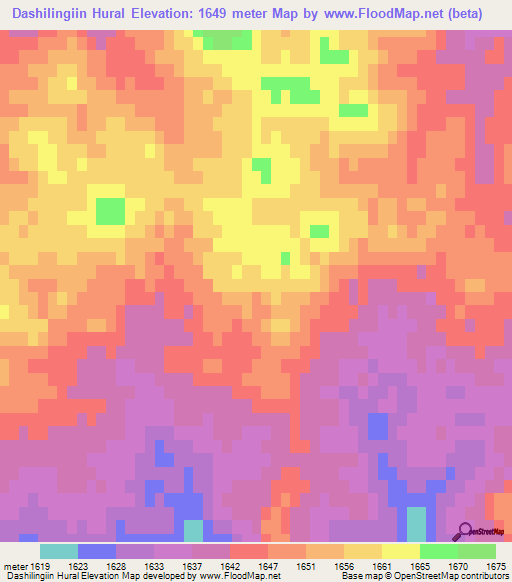 Dashilingiin Hural,Mongolia Elevation Map