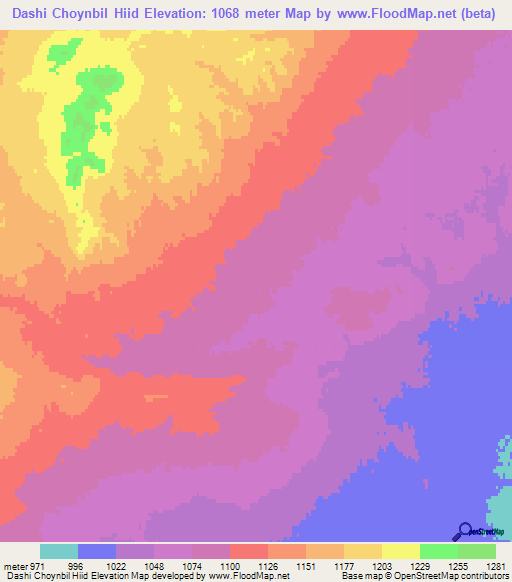 Dashi Choynbil Hiid,Mongolia Elevation Map