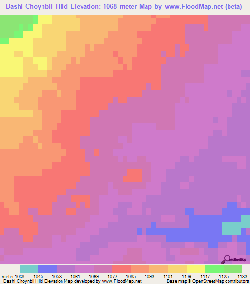 Dashi Choynbil Hiid,Mongolia Elevation Map
