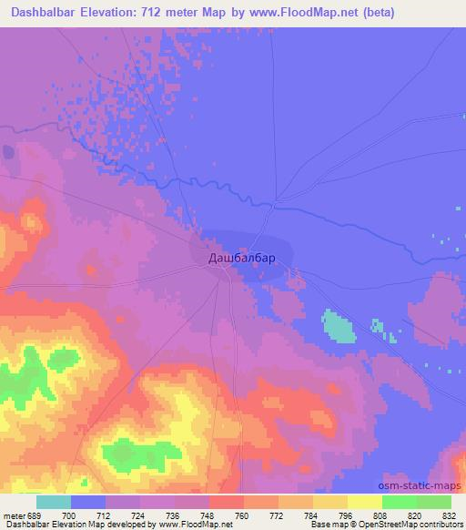 Dashbalbar,Mongolia Elevation Map