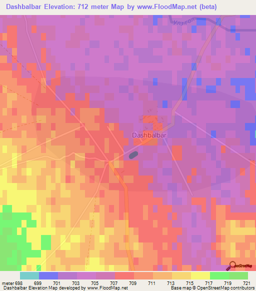 Dashbalbar,Mongolia Elevation Map