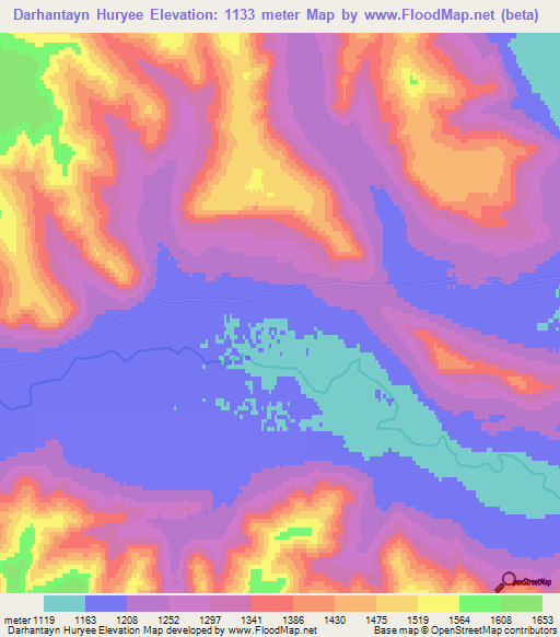Darhantayn Huryee,Mongolia Elevation Map