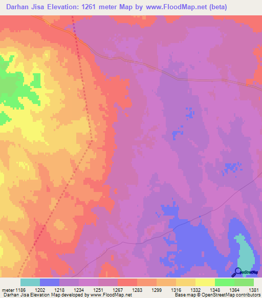 Darhan Jisa,Mongolia Elevation Map