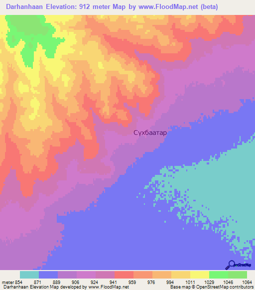 Darhanhaan,Mongolia Elevation Map