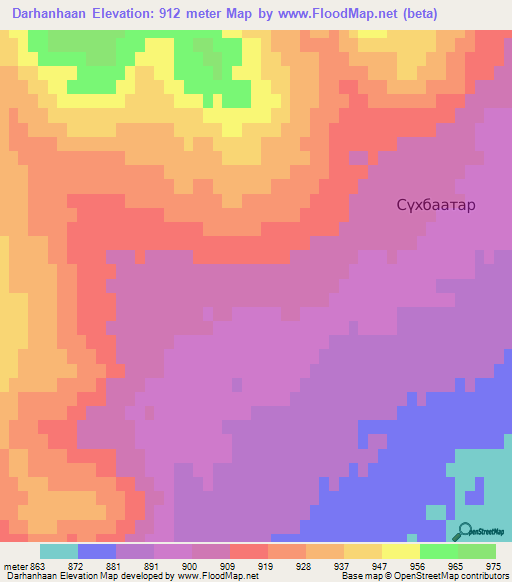 Darhanhaan,Mongolia Elevation Map