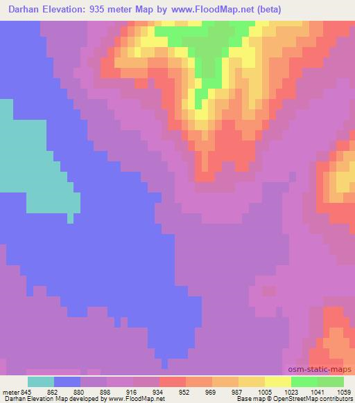 Darhan,Mongolia Elevation Map