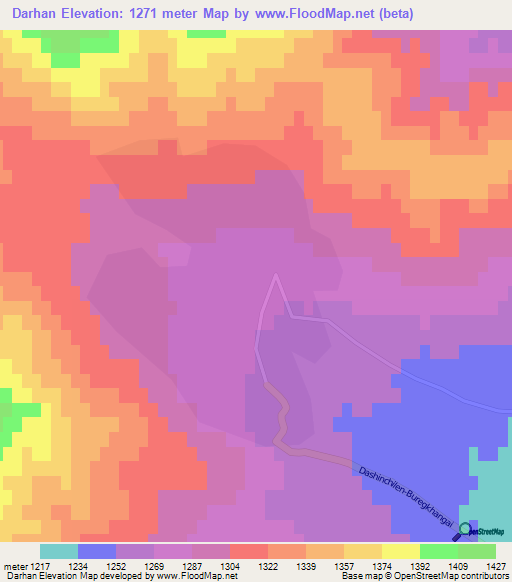 Darhan,Mongolia Elevation Map