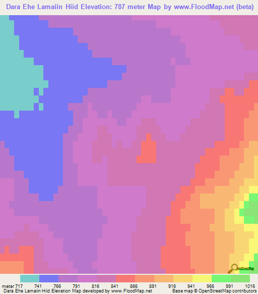 Dara Ehe Lamaiin Hiid,Mongolia Elevation Map