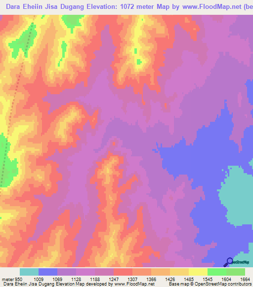 Dara Eheiin Jisa Dugang,Mongolia Elevation Map