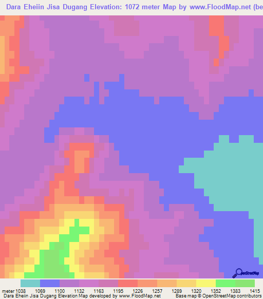 Dara Eheiin Jisa Dugang,Mongolia Elevation Map