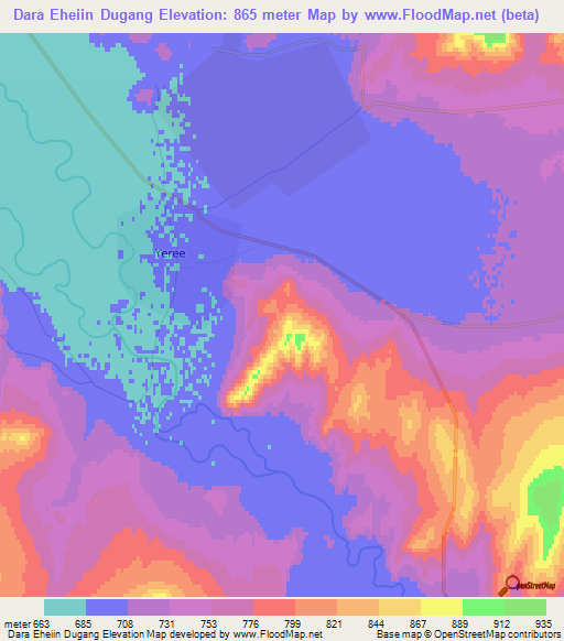 Dara Eheiin Dugang,Mongolia Elevation Map