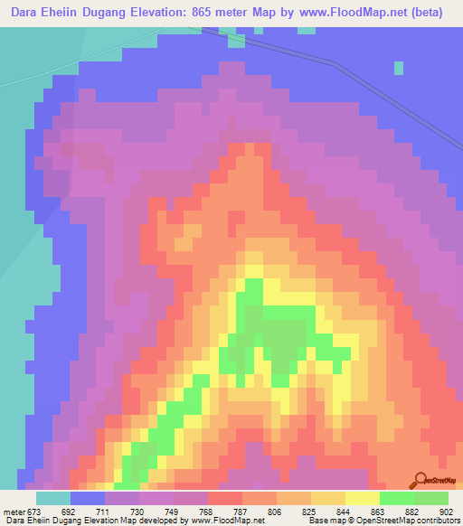 Dara Eheiin Dugang,Mongolia Elevation Map