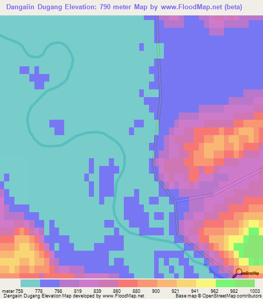 Dangaiin Dugang,Mongolia Elevation Map