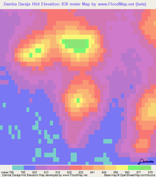 Damba Daraja Hiid,Mongolia Elevation Map