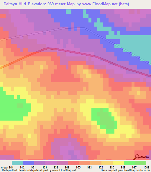 Daltayn Hiid,Mongolia Elevation Map