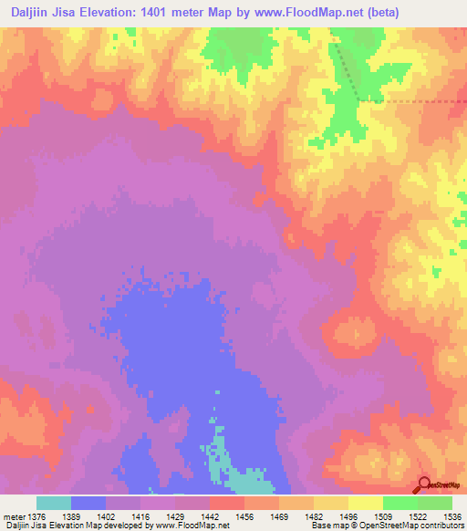 Daljiin Jisa,Mongolia Elevation Map