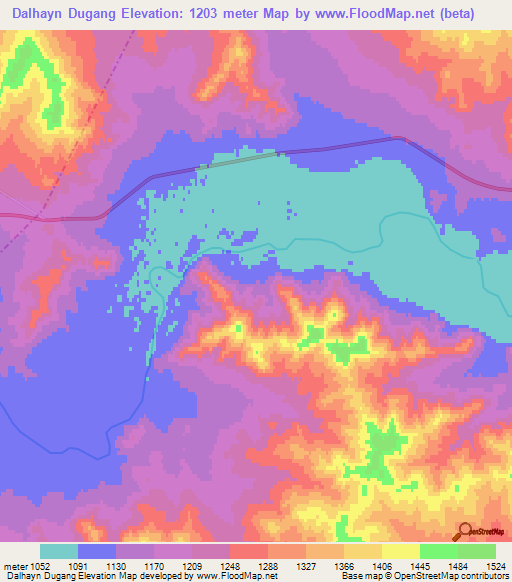 Dalhayn Dugang,Mongolia Elevation Map