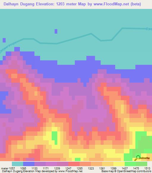 Dalhayn Dugang,Mongolia Elevation Map