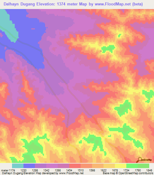 Dalhayn Dugang,Mongolia Elevation Map