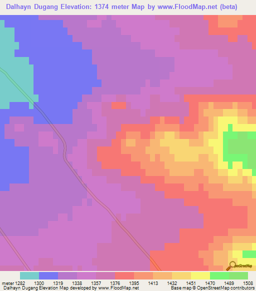 Dalhayn Dugang,Mongolia Elevation Map