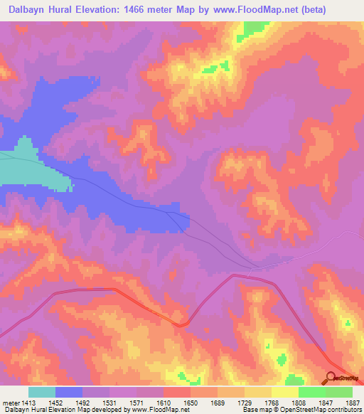 Dalbayn Hural,Mongolia Elevation Map