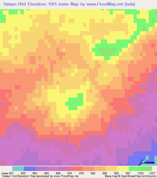Dalayn Hiid,Mongolia Elevation Map