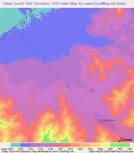 Dalay Guunii Hiid,Mongolia Elevation Map