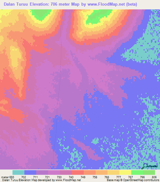 Dalan Turuu,Mongolia Elevation Map