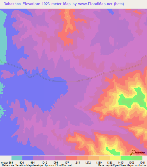 Dahashaa,Mongolia Elevation Map