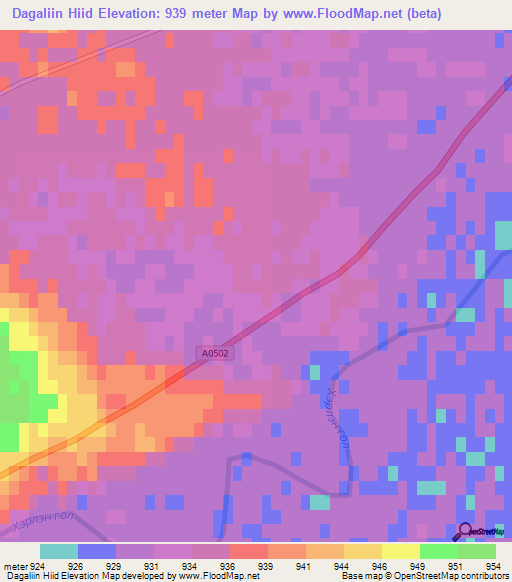 Dagaliin Hiid,Mongolia Elevation Map