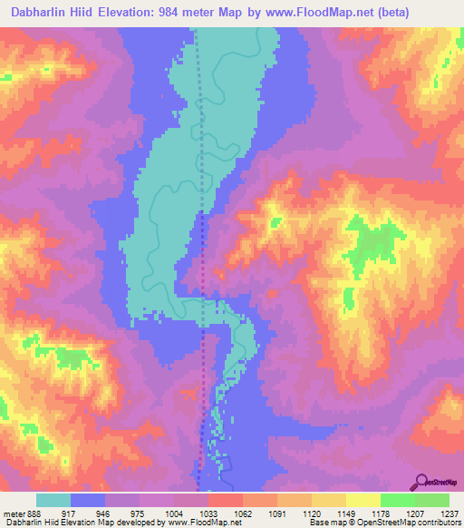 Dabharlin Hiid,Mongolia Elevation Map