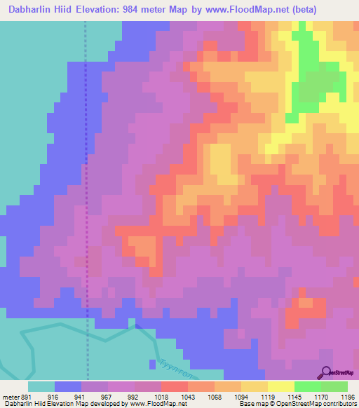 Dabharlin Hiid,Mongolia Elevation Map
